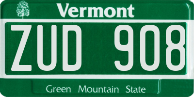 VT license plate ZUD908