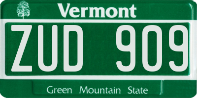 VT license plate ZUD909