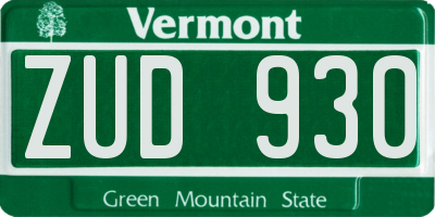VT license plate ZUD930