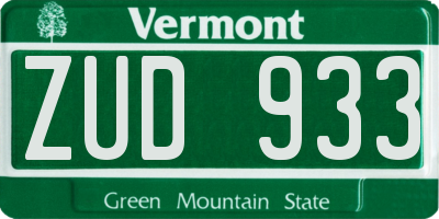 VT license plate ZUD933
