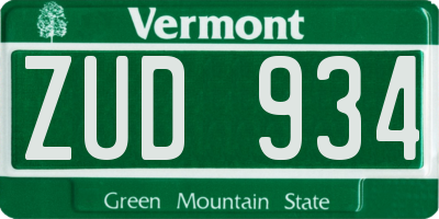 VT license plate ZUD934