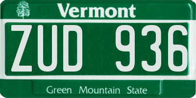 VT license plate ZUD936