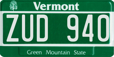VT license plate ZUD940