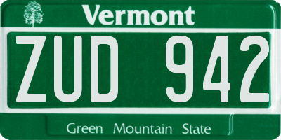 VT license plate ZUD942
