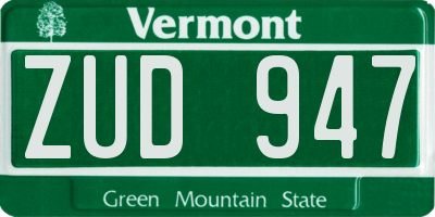 VT license plate ZUD947