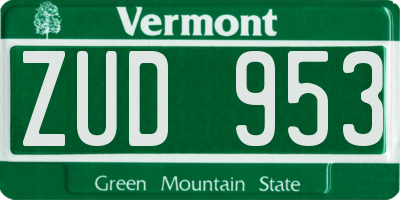 VT license plate ZUD953