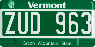 VT license plate ZUD963