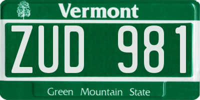 VT license plate ZUD981