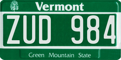 VT license plate ZUD984