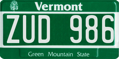 VT license plate ZUD986
