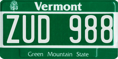 VT license plate ZUD988