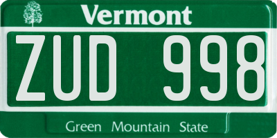 VT license plate ZUD998