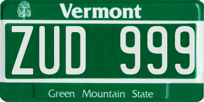 VT license plate ZUD999