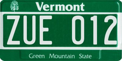 VT license plate ZUE012