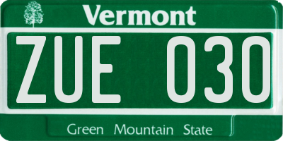 VT license plate ZUE030