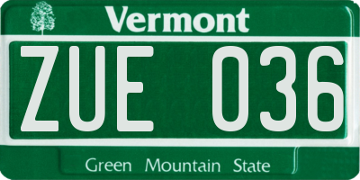 VT license plate ZUE036