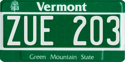 VT license plate ZUE203