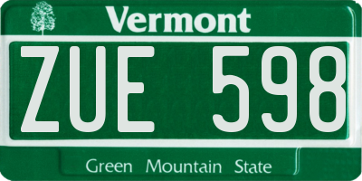 VT license plate ZUE598