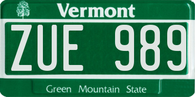 VT license plate ZUE989