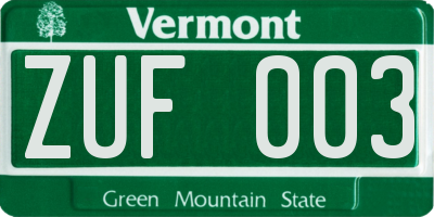 VT license plate ZUF003