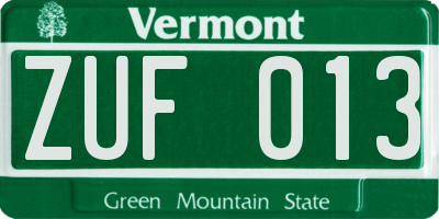 VT license plate ZUF013