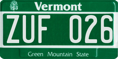 VT license plate ZUF026