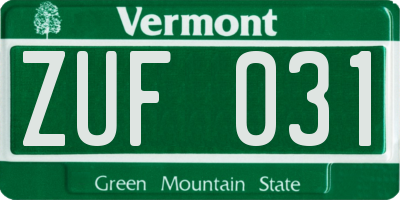 VT license plate ZUF031