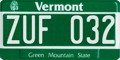 VT license plate ZUF032