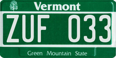 VT license plate ZUF033