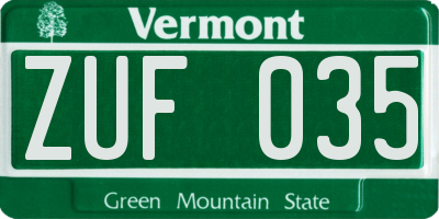 VT license plate ZUF035