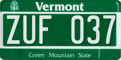 VT license plate ZUF037