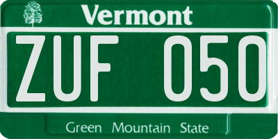 VT license plate ZUF050