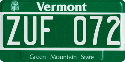 VT license plate ZUF072