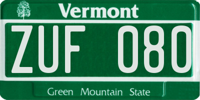VT license plate ZUF080