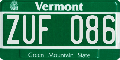 VT license plate ZUF086