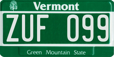 VT license plate ZUF099