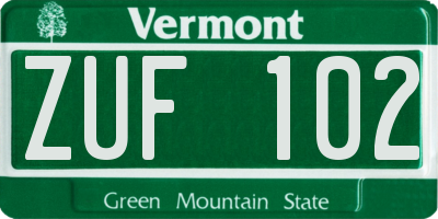 VT license plate ZUF102
