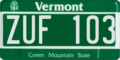 VT license plate ZUF103