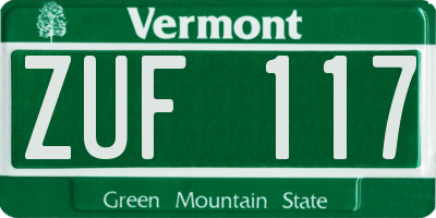 VT license plate ZUF117