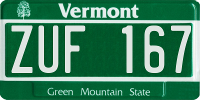 VT license plate ZUF167