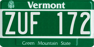 VT license plate ZUF172
