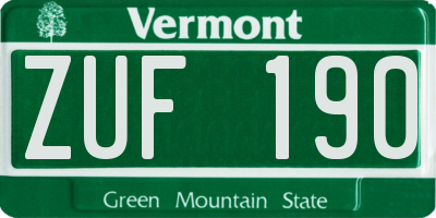 VT license plate ZUF190