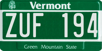 VT license plate ZUF194