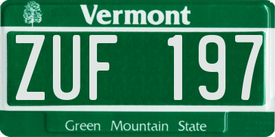 VT license plate ZUF197