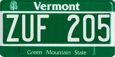 VT license plate ZUF205