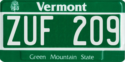 VT license plate ZUF209
