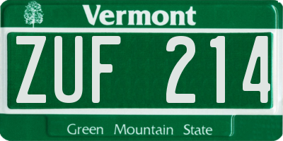 VT license plate ZUF214