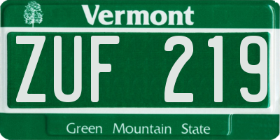 VT license plate ZUF219