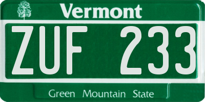 VT license plate ZUF233
