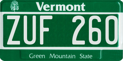 VT license plate ZUF260